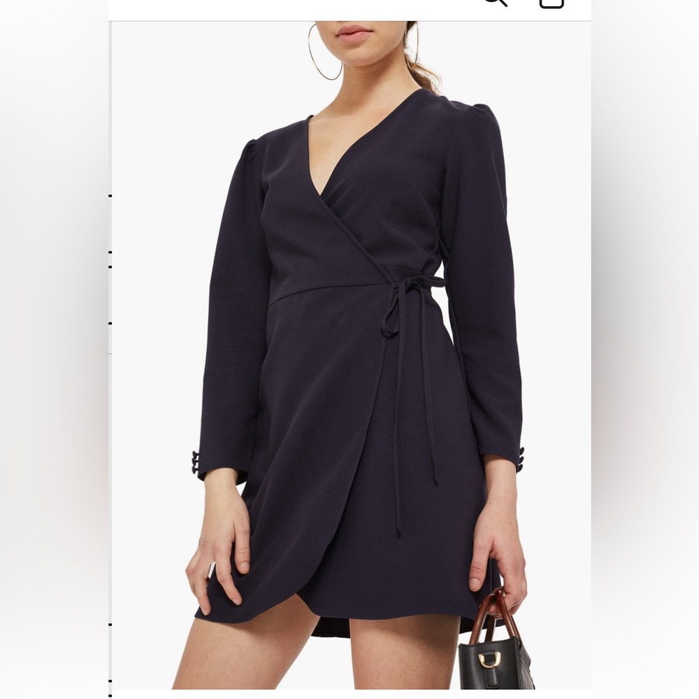 Topshop Navy Crepe Wrap Mini Dress